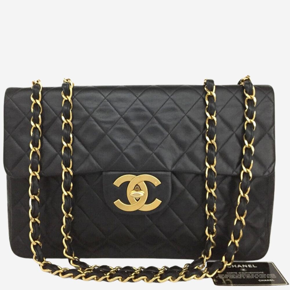 Authentic Vintage Chanel Lambskin Quilted Maxi Flap w 24k Gold-Plated Hardware